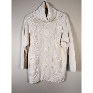 Vtg Colleens Collectables Ivory Chunky‎ Knit Turtleneck Sweater Tunic Dress